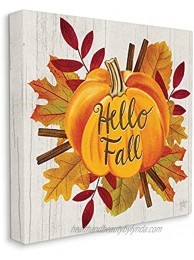Stupell Industries Hello Fall Sentiment Orange Pumpkin Autumn Tree Leaves Designed by Jackie Quigley Canvas Wall Art 24 x 24