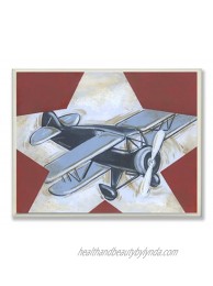 The Kids Room by Stupell Blue Plane on White Star and Red Background Rectangle Wall Plaque