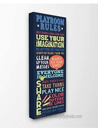The Kids Room by Stupell Playroom Rules Colorful Typography Navy Blue Green and Red Stretched Canvas Wall Art 13x30 Black Framed Giclee