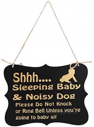 WINOMO Baby Sleeping Sign Baby Door Sign Do Not Disturb Hanger Sign Baby Room Hanging Wooden Decorative