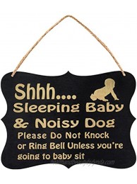 WINOMO Shhh Sleeping Baby Door Sign Do Not Disturb Sign Baby Room Hanging Wooden Decorative Sign Do Not Knock or Ring Baby Sleeping Hanger Sign Black