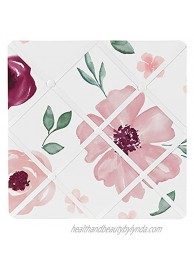 Sweet Jojo Designs Burgundy Watercolor Floral Fabric Memory Memo Photo Bulletin Board Blush Pink Maroon Wine Rose Green and White Shabby Chic Flower Farmhouse