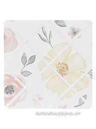 Sweet Jojo Designs Yellow and Pink Watercolor Floral Fabric Memory Memo Photo Bulletin Board Blush Peach Orange Cream Grey and White Shabby Chic Rose Flower Farmhouse
