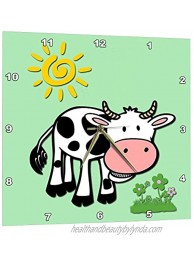 3dRose DPP_218370_3 Cute Cow Light Lime Kids Decor Popular Print Wall Clock 15" x 15"
