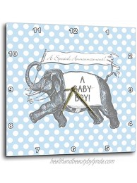 3dRose DPP_220177_3 Cute Elephant New Baby Boy Design Over Blue Polka Dots-Wall Clock 15 by 15"