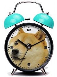 GIRLSIGHT Blue Alarm Clock Retro Portable Twin Bell Beside Alarm Clocks with Nightlight-210.Doge