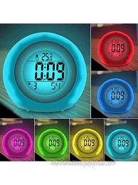 Kids Alarm Clock Newest Version with Rechargeable Lithium Battery 7 Color Changing Night Light Snooze Touch Control Temperature for Children Bedroom