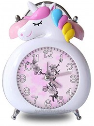 SRDJS01 Unicorns Clock Silent with Night Light Double Bell Alarm Clock Cherry Blossom Sakura Flowers Pink Gray Children's Alarm ClockWhite