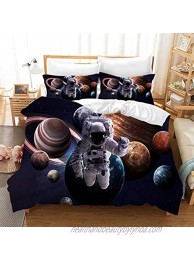 4 Pieces Outer Space Astronaut Duvet Cover Set Full 3D Galaxy Bedding Set 1 Duvet Cover 1 Fitted Sheet 2 Pillowcases Kids Boys Girls Teens Planet Bedding SetNo Comforter No Flat Sheet