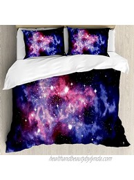 Ambesonne Outer Space Duvet Cover Set Dusty Gas Cloud Nebula and Star Clusters in The Outer Space Cosmos Solar Print Decorative 3 Piece Bedding Set with 2 Pillow Shams Queen Size Purple Navy