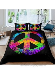 Feelyou Hippie Peace Art Duvet Cover Peace Sign Artwork Bedding Set for Kids Boys Girls Children Colorful Tie Dye Comforter Cover Rainbow Bedclothes Room Decor Bedspread Cover King Size