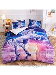 Homskiii Unicorn Bedding Comforter Duvet Cover Set with Pillows Case Lightweight Microfiber Quilt Cover Sets with Zipper Closure for Teens and Girls,Twin SizeNo Comforter Inside