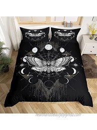 Manfei Death Moth Duvet Cover Set King Size Galaxy Sun and Moon Comforter Cover Boho Gothic Skull Bedding Set 3pcs for Kids Boys Teens Room Decor Black and White Quilt Cover with 2 Pillowcases