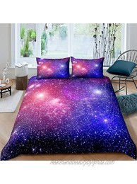 Sky Starry Duvet Cover Purple Galaxy Bedding Set Outer Space Theme Comforter Cover for Kids Boys Girls Room Decor,Mysterious Universe Stars Nebula Bedspreads Twin Size 1 Pillowcase Rose Pink Blue