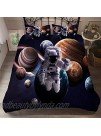 URLINENS Space Astronaut Duvet Cover Set Full 3 Piece for Kids Boys 3D Printed Astronaut Leaving The Earth into Outer Space with 9 Planets Decorative Bedding Set with 2 Pillowcase Blue Brown