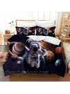 URLINENS Space Astronaut Duvet Cover Set Full 3 Piece for Kids Boys 3D Printed Astronaut Leaving The Earth into Outer Space with 9 Planets Decorative Bedding Set with 2 Pillowcase Blue Brown