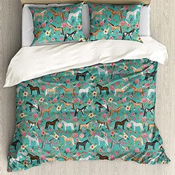 ZFRXIGN Horse Flower Duvet Cover Set Queen Girly Bedding Sets Coverlet Set Decorative Quilted 3 Piece Ultra-Soft Comforter Cover with 2 Pillowcases