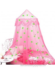 Bed Canopy for Girls with Stars and Moons Glow in The Dark Princess Dome Mosquito Net Birthday Gifts for Kids Bedroom Decor Pink
