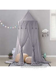dix-rainbow Bed Canopy Lace Net Unique Pendant Play Tent Bedding for Kids Playing Reading with Children Round Dome Netting Curtains Baby Boys Girls Games House Gray