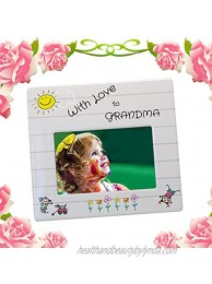 BANBERRY DESIGNS Grandma Picture Frame with Love to Grandma from Grandkids Decorated with a Kid's Drawing with Crayons of Flowers and Kids Playing a The Sun in The Sky