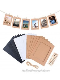 LEJHOME Paper Photo Frame 30pcs Kraft Hanging Picture Frames Display for 4x6in Photo Cardboard Photo Frames 30 Clothespins with 3 Ropes for Home Wall Decor School and Office Decor