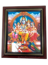 Lord Shiva and Family PE008 Deities Photos with Wooden Brown Frame Lord Shiva and Family