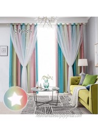 2 Pcs Star Curtains for Girls' Princess Room Double Layer Gradient Star Cut Out Girls Curtains with 2 Pcs Curtain Tiebacks Rainbow Blackout Curtains for Kids Bedroom Decor 52W x 84L