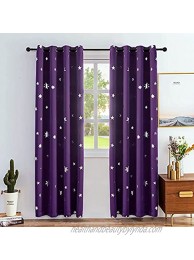 Anjee Blackout Purple Curtians for Bedroom 84 Inches Length Stars Silver Foil Print Blackout Curtain Kids Room Darkening Window Drapes Thermal Insulation Drapery 2 Panels,Purple W52xL84