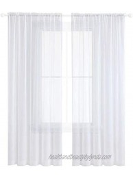 Anjee White Sheer Curtains 96 inches Length 2 Panels Rod Pocket Voile Curtain Semi Sheer Curtain for Bedroom Living Room Dining Room 52 x 96 Inches White