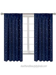 BGment Star Blackout Curtains for Kids Bedroom Rod Pocket Thermal Insulated Room Darkening Printed Curtains for Living Room Set of 2 Panels  42 x 63 Inch Navy Blue
