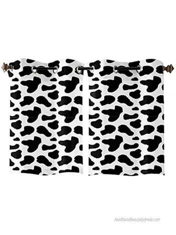 Cow Skin Printed Patterns Curtain Window Treatment Drapes 2 Panles Set- Grommet Top Black and White Decor for Kids Adults Woman Man Bedroom Living Room