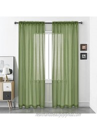 DUALIFE Sage Green Semi Sheer Curtains Faux Linen Sheer Window Curtain Drapes 84 Inch Length with Rod Pocket for Bedroom Living Room Girls Kids Room 52 x 84 Inches Long 2 Panels Sage Green