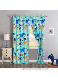 Golden Bedding 5 Pieces Printed Window Curtain Panel with Attached Valance and Tie Back Color Jungle Animals Elephant Giraffe Lion Monkey Zoo# 19-01Curtain