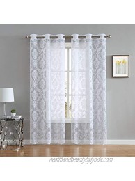 LinenZone Lisa Knitted Lace Curtain Medallion Design with Scalloped Bottom Total Size 76 Inch Wide 38 Inch Each Panel 63 Inch Long Total 12 Grommets 2 Panels 38 x 63 White