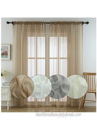 LIVETTY Coffee Sheer Curtains 84 Inch Living Room Bedroom Window Embroidered Voile Curtain 2 Panels Rod Pocket Long Curtains for Kitchen Cafe Children Room-F