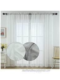 LIVETTY White Semi Sheer Curtains 84 Inch Living Room Bedroom Window Embroidered Voile Curtain 2 Panels Rod Pocket Long Curtains for Kitchen Cafe Children Room-C
