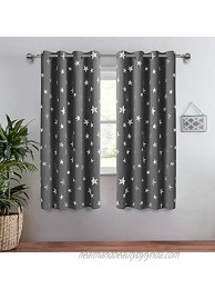 Lofus Boys Room Grommet Top Curtains 2 Panel with Foil Printed Star Pattern Blackout Drapes Help Light Blocking 38 x 45 Inch Grey
