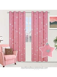 Lofus Thermal Insulated Blackout Curtains for Kids Room with Silver Stars Grommet Window Curtain Protect Privacy and Nosise Reducing 52 x 95 Inches Pink