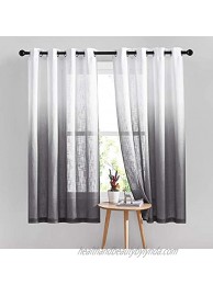 NICETOWN Grey Ombre Curtains Semi Sheer Decorative Grommet Linen Sheer Curtain Drapes Privacy Window Treatment with Light Filtering for Bedroom Kids Room W50 x L63 1 Pair