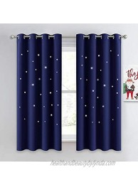 NICETOWN Kids Curtains Navy Blue Romantic Star Curtains Thermal Insulated Blackout Drapes for Kids Teenagers Bedroom Small Window W52 x L63 Set of 2