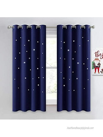 NICETOWN Kids Curtains Navy Blue Romantic Star Curtains Thermal Insulated Blackout Drapes for Kids Teenagers Bedroom Small Window W52 x L63 Set of 2