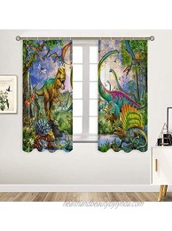 Sevendec Dinosaur Curtain Cartoon Anicient Animals Jurassic Curtain Panel for Kids Livingroom Kitchen Bedroom Decor 2 Panels W33.5 x H79