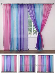 Yancorp 6 Panels Sheer Curtains Rainbow Window Decoration Voile Drapes 84 Inches Kids Girls Boys Party Favor Christmas Classroom Decor Kitchen Bedroom BackdropPinkPurpleTeal,W40 x L84