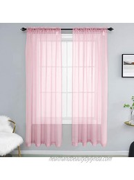 Yehan Pink Curtains 72 Inch Length Long for Girls Room Set 2 Panels Rod Pocket Window Treatment Sheer Voile Drapes for Bedroom Teen Baby Nursery Fall Decorations 52x72