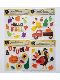 Autumn Fall Themed Window Gel Clings Stickers Set of 4 Including Turkey Farm Truck Pumpkins and More 75 Pieces