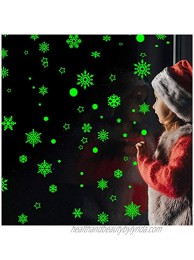 Glow in The Dark Snowflakes Stickers Christmas Window Clings 3D Fluorescent Adhesive Glowing Stars Stickers 400 pcs Xmas Wall Luminous Sticker Decoration for Kids Room or Party Birthday Gift