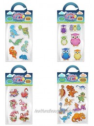 JesPlay Dinosaurs and Birds 4 Product Bundle 1 Removable Gel and Window Clings for Kids Toddlers Flamingoes Owls T Rex Triceratops and More! Incredible Gel Decals for Glass Walls Rooms