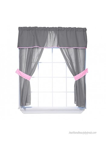 Baby Doll Bedding Solid Two Tone 5-Piece Window Valance Curtain Set Grey Pink