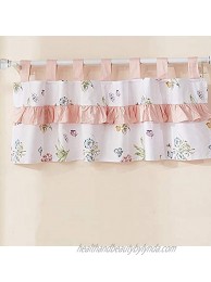 Brandream Window Valance Cotton Curtain for Baby Toddler Kid Bedroom Bath Laundry Living Room Ruffled Floral Butterfly Printed Blush Pink Peach White