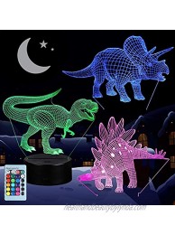 3D Dinosaur Night Light for Kids VSATEN 3D Illusion Lamp 3-Pattern & 16 Colors Change Decor Nightlight with Remote Control for Living Bed Room Bar Best Dinosaur Toys Gifts for Boys Girls 3 Packs